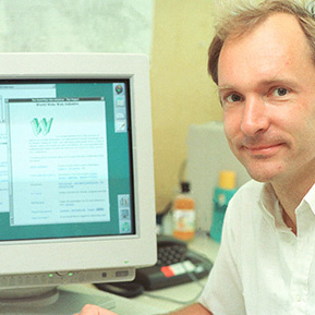 Tim Berners-Lee at his desk in CERN, Switzerland 1994.