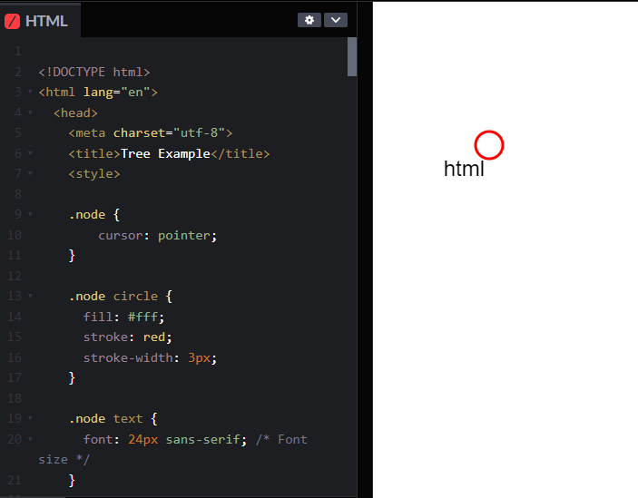 HTML, red circle in JSBin.