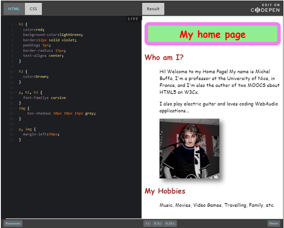 Example CodePen: My Home Page.