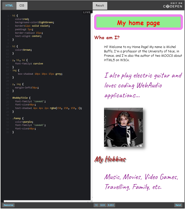 Example CodePen: Update CSS Rules.