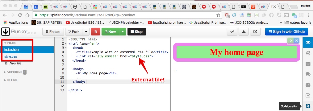 Snapshot of a code editor showing a separate CSS file.