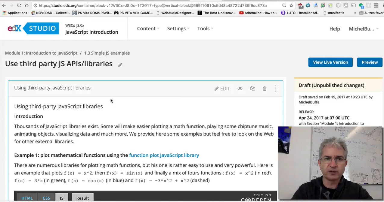 Example: edx studio; using 3rd party JS libraries.