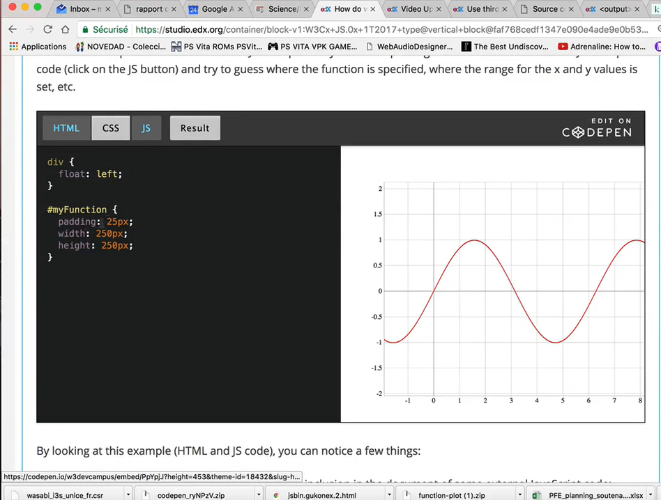 CSS for myFunction; a simple plot function.