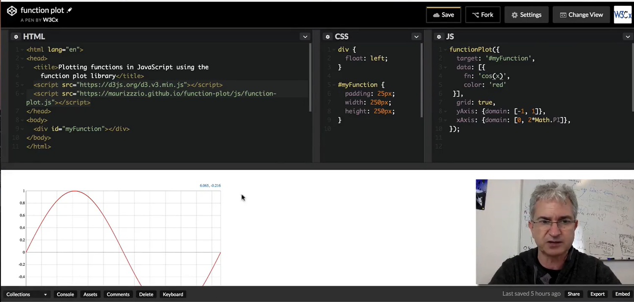 HTML, CSS and JS; plotting functions using the function plot library.