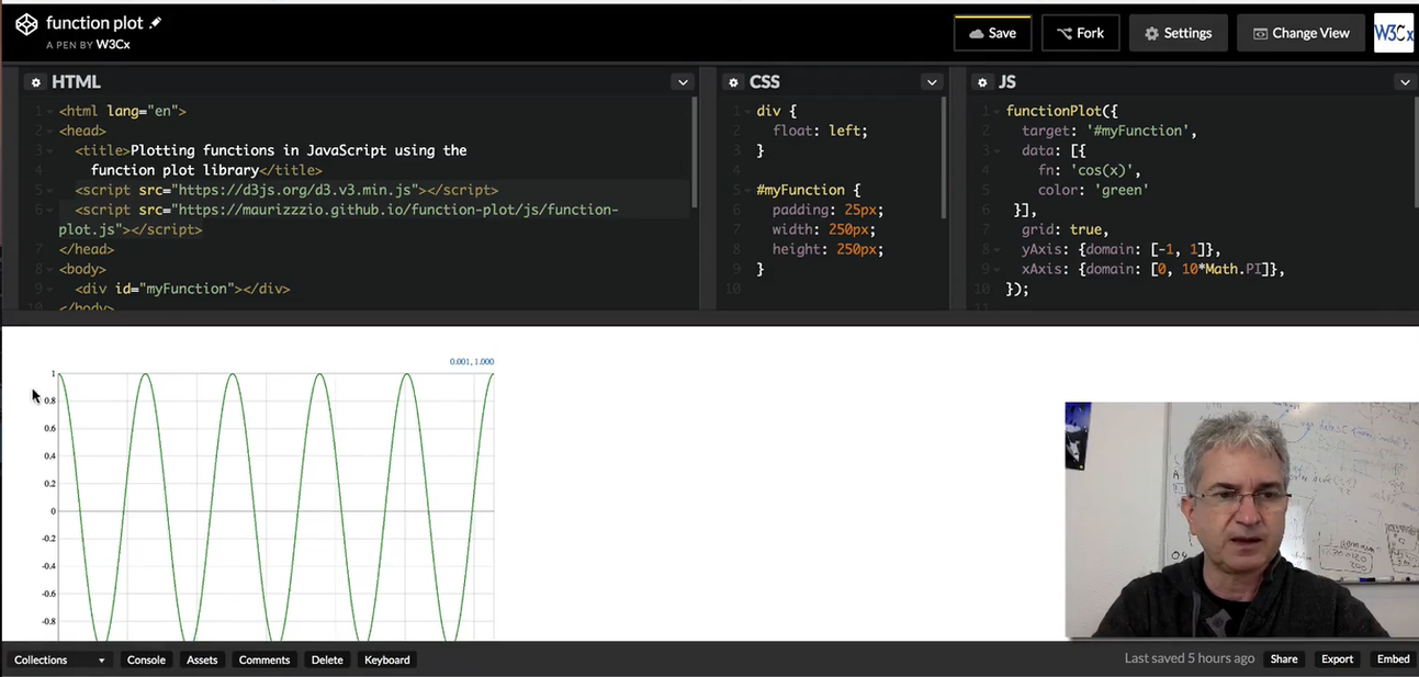 HTML, CSS and JS; plotting functions using the function plot library, #2.