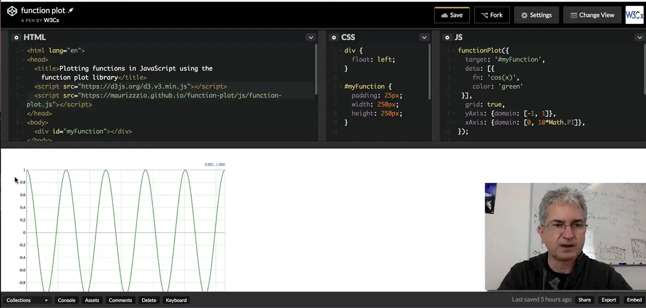 HTML, CSS and JS; plotting functions using the function plot library, #2.