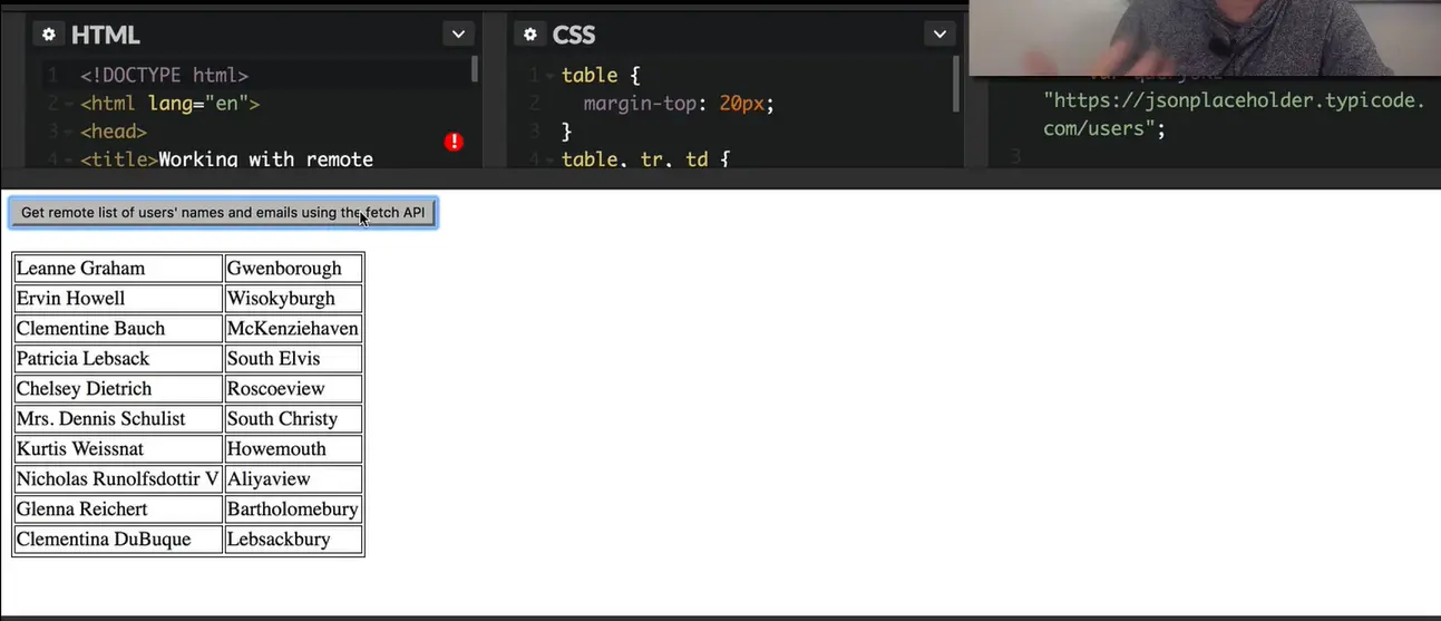 Example; using databases and tables in JS.