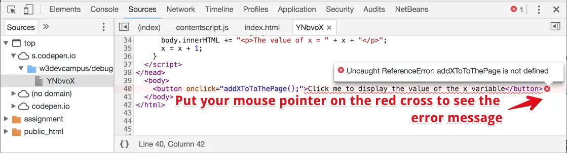 JSBin example; test console.