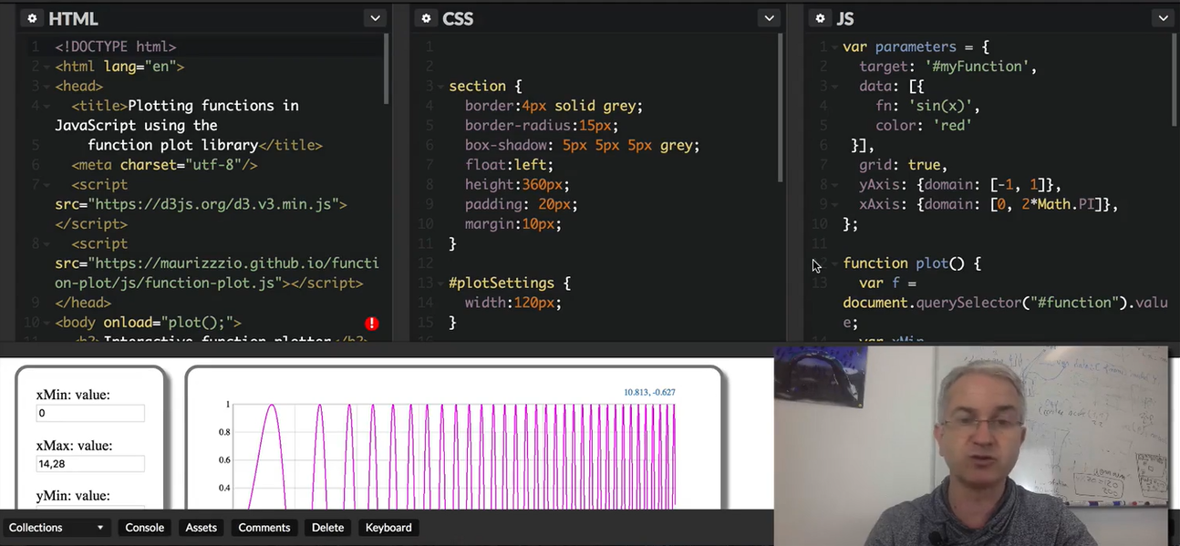 CodePen: example function plot library.