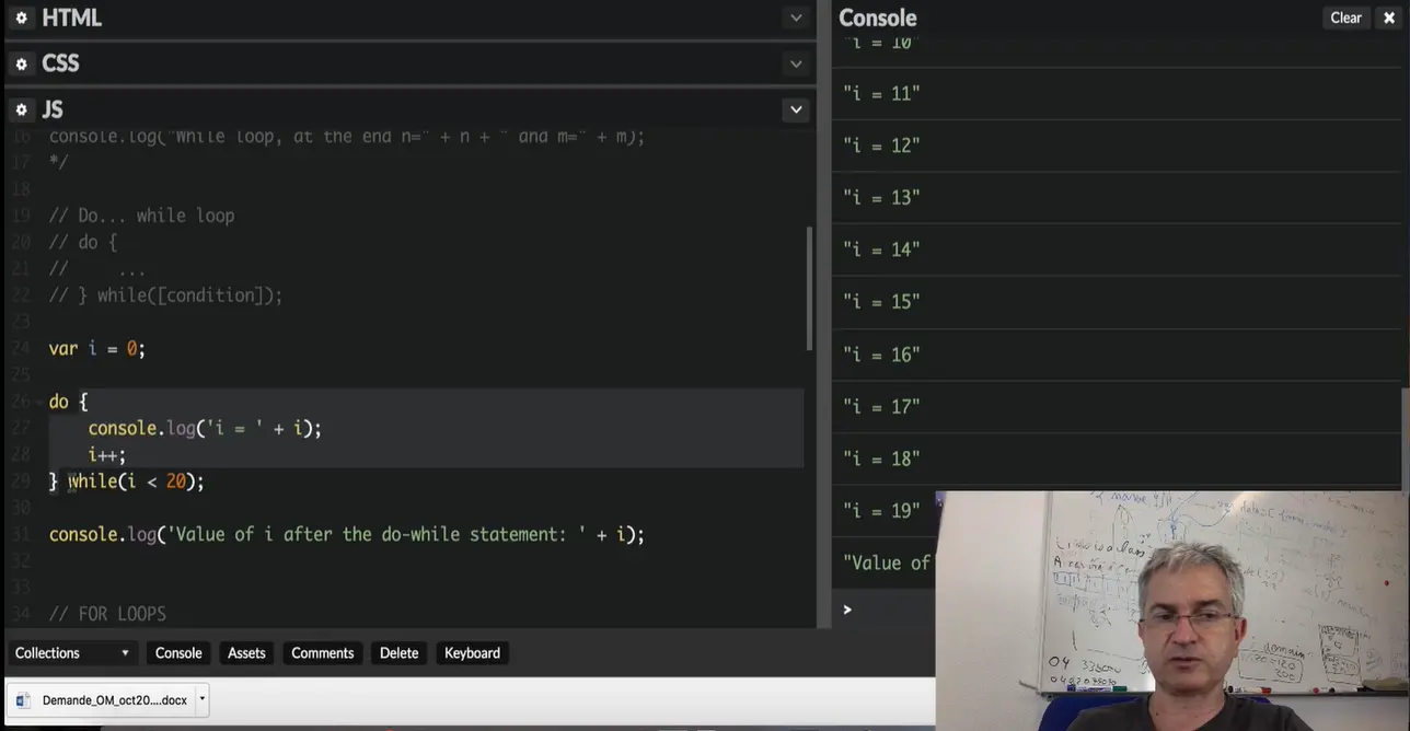 Do while loop, 0 to less than 20.
