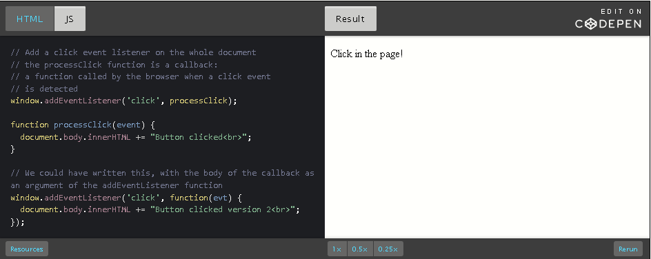 CodePen: processClick.