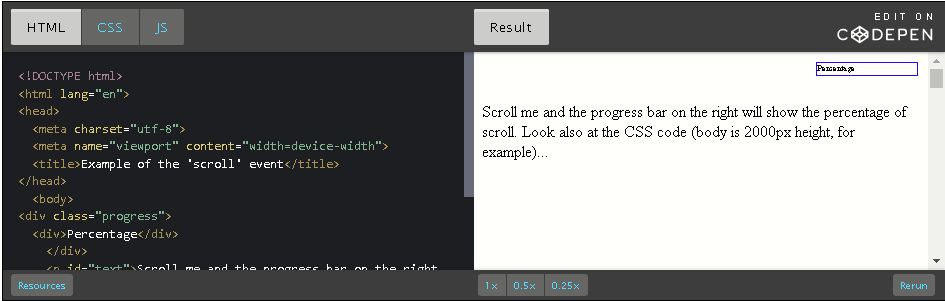 CodePen: example as page is scrolled.