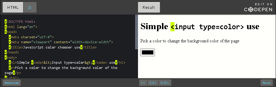 CodePen: example; choose a color.