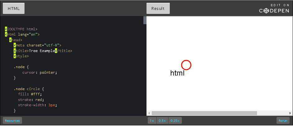 CodePen: html and red circle.