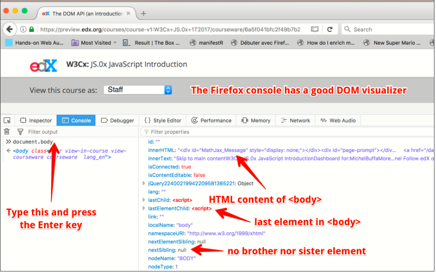 Firefox devtool console.