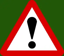 Exclamation mark in red triangle.