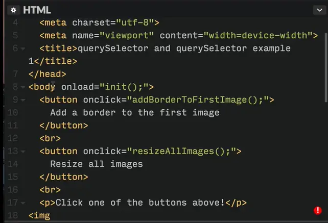 html code onload and button definitions.
