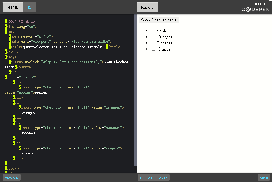 Show Checked items inside an element of a given id.