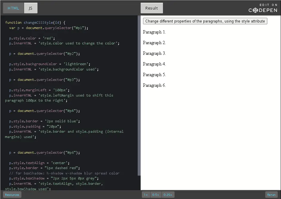 Update style within html document.