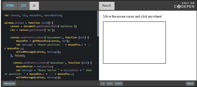 CodePen: example move mouse and click anywhere.