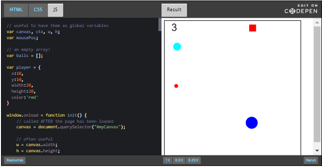 CodePen: adding collision detection.