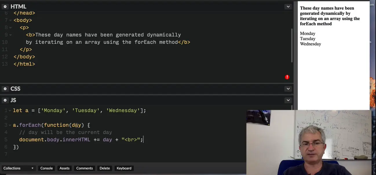 CodePen: example using document.body.innerHTML.