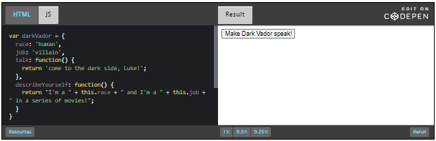 Test button, make darkVador speak.