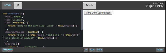 CodePen: example Dark Vador in a method.