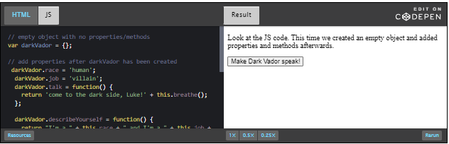 CodePen: example add properties and methods.