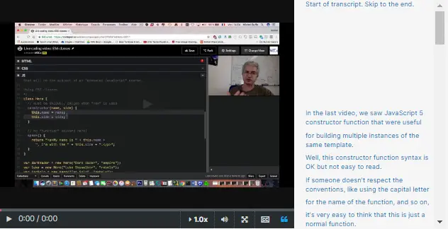 CodePen: example JavaScript classes.
