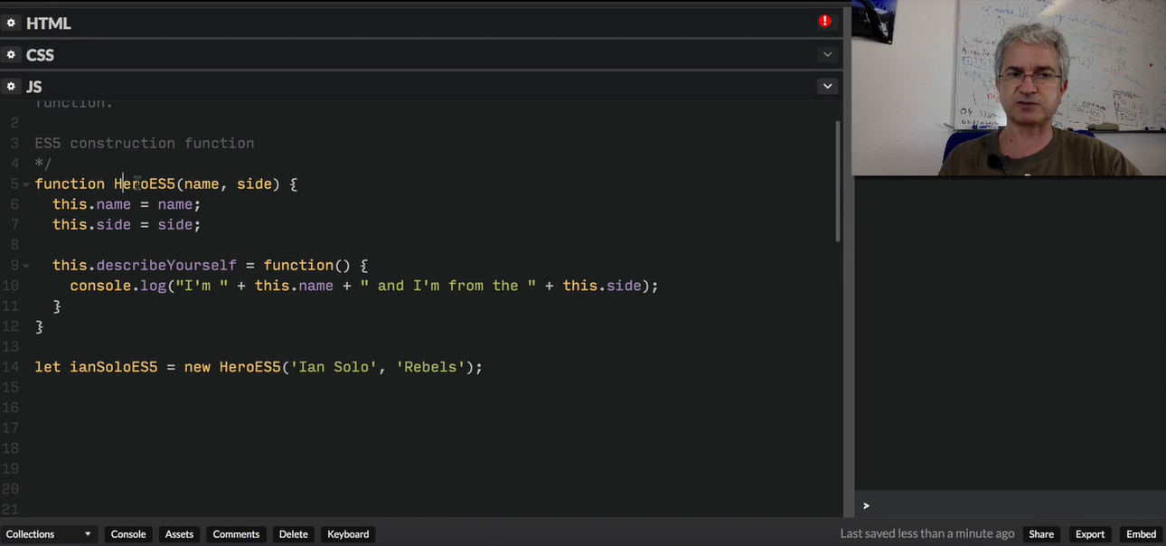 CodePen: class & methods.