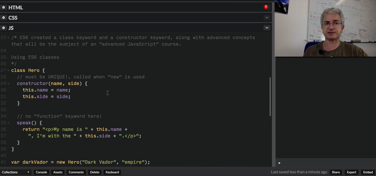 CodePen: class & constructor.