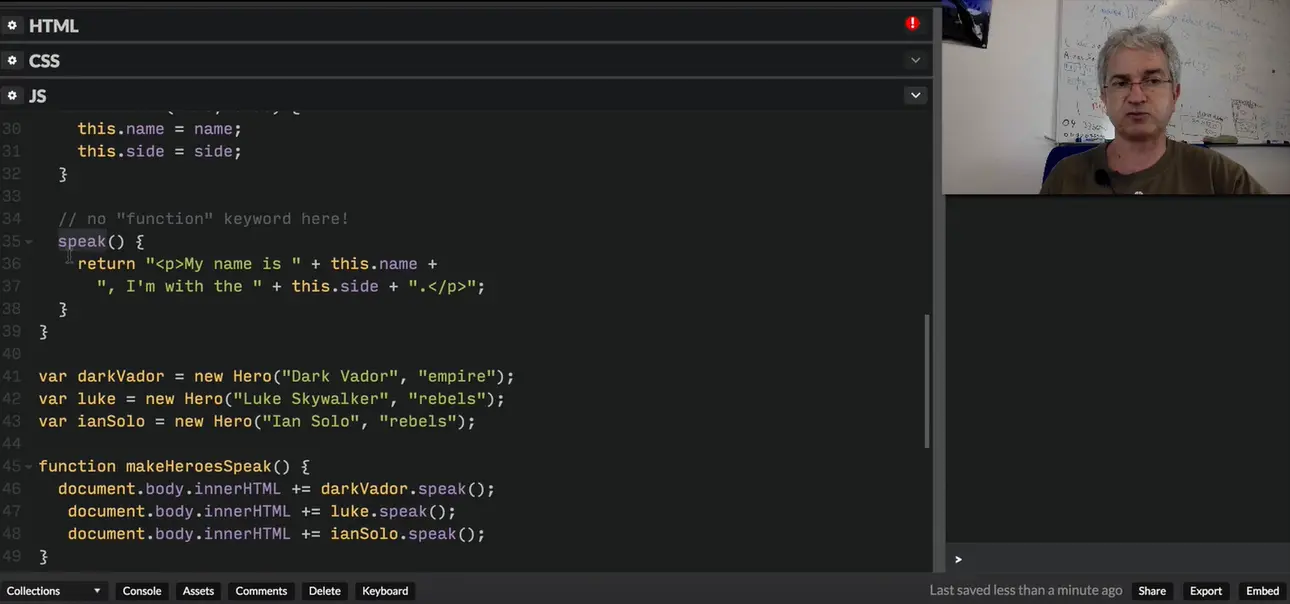 CodePen: new objects with class.