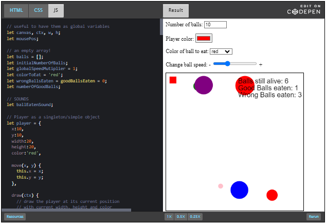 CodePen: game with improvements.