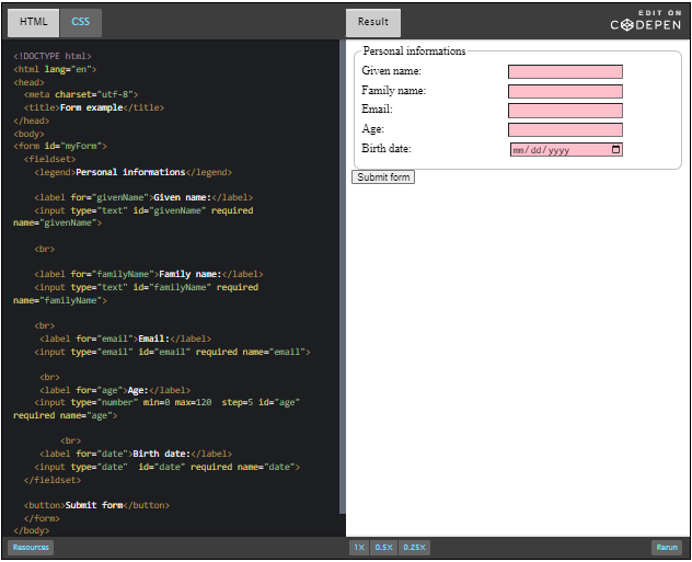 CodePen: form input can be sent to a server without JavaScript.