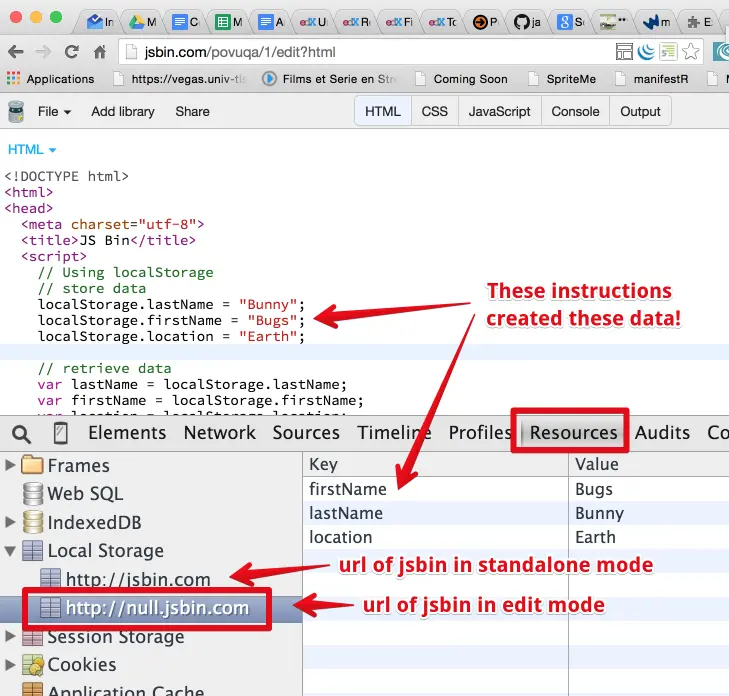 Devtools can be used to show localStorage.