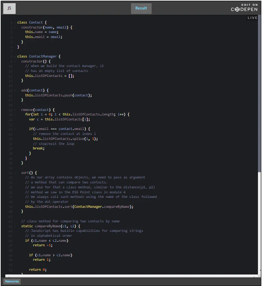 CodePen: using new class method.